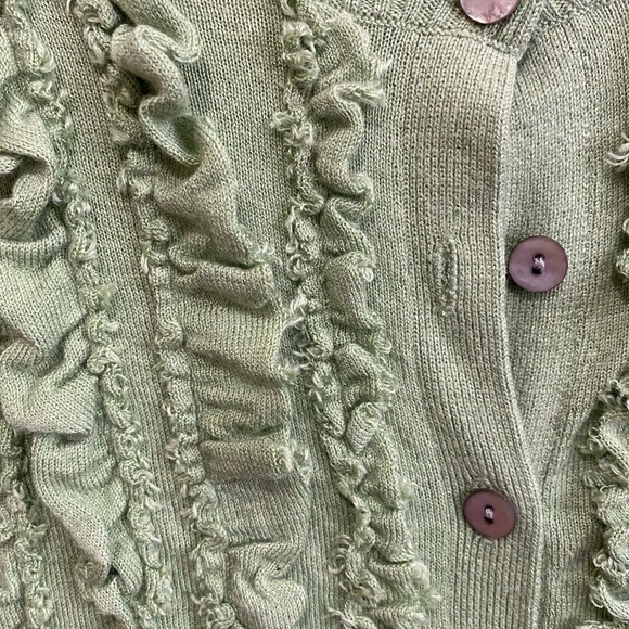 Banana Republic Green Silk Ruffle Front Cardigan XS - Picture 2 of 6